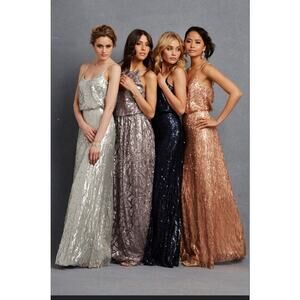 DONNA MORGAN serenity COLLECTION silver  SEQUINED SHIMMER GOWN WOMENS 2